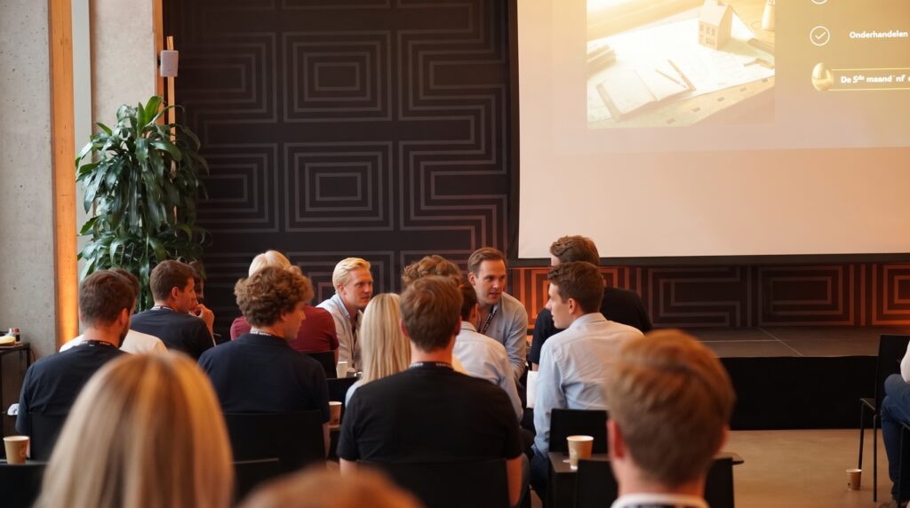 Deelnemers luisteren naar de presentatie tijdens een Vesto-infomoment