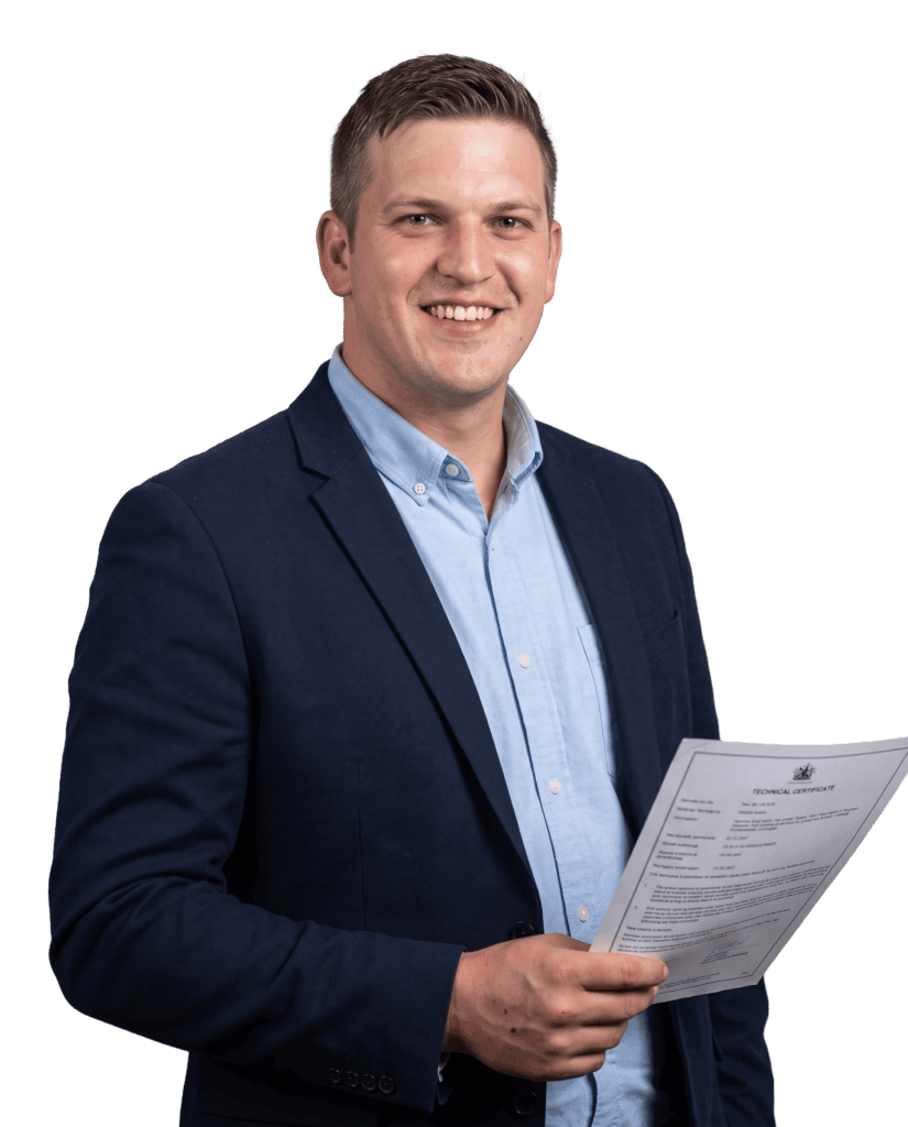 Lesgever van Vesto met een technisch attest in de hand